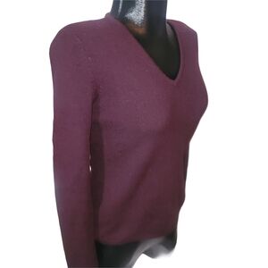 Carole Little Vintage Y2K Plum 100% Italian Merino Wool V-Neck Sweater M